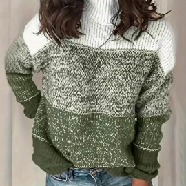 Striped Women's Pullover Sweater Winter Knitwear Long Sleeve Warm Top Basic Elegant Casual Oversized Loose Fit Long Cardigan Seasonal Hot Item
