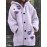 [Light Purple Hooded Sweater] European and American Retro Style Light Purple Hooded Thick Open Front Loose Long Sweater with Floral Print